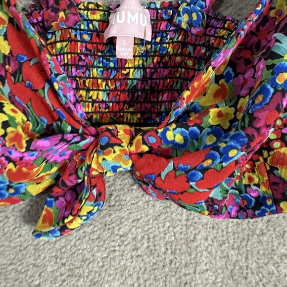 Show Me Your Mumu Kaden Crop Top Womens Large Red Floral Tie Front‎ Smocked USA - Picture 3 of 9